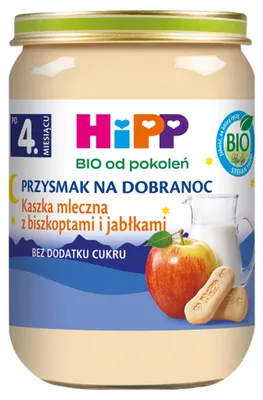 Zdjęcie produktu dla HiPPPrzysmak na Dobranoc Kaszka mleczna z biszkoptami i jabłkami po 4. miesiącu 190 g
