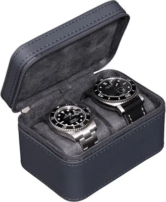 Image de Boîte à montres pour homme en cuir PU, à deux compartiments, noire, 55 mm