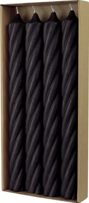 Produktbild von Rustic Durchgefärbte Schwarze Stabkerzen 250/28mm 4er-Set Twist Design Kerzendeko, 4 Stück