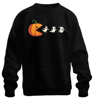 Produktbild von Halloween Kürbis Pacman Geister Party Lustig Cartoon Sweatshirt Pullover, Schwarz, S
