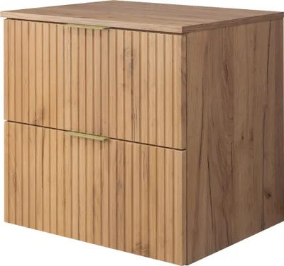 Produktbild von Waschtischunterschrank, Mattweiß, Eiche Craft mit goldener Griff, B 60 cm