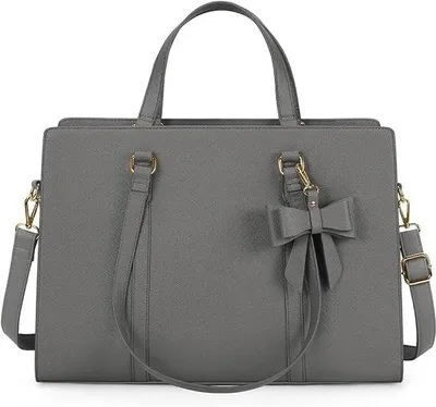 Produktbild von Famanu Damenhandtas PolyurethanSynthetikmaterial große Tragetasche für 15,6 Zoll Laptop Schultertasche Grau