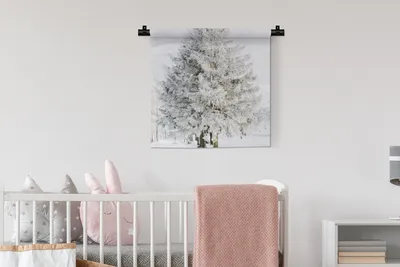 Produktbild von MuchoWow® Wandteppich Wandbehang Winter - Baum - Schnee - Kiefer - Weiß 60x60 cm Tapisserie Dekoration Wandtuch - Dekorationen - Wand Decke