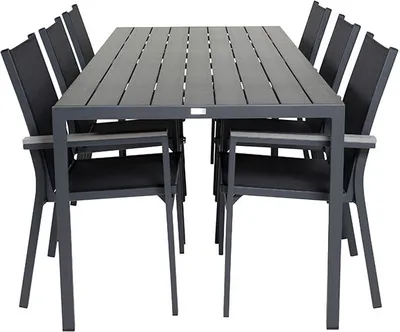 Zdjęcie produktu dla Break zestaw ogrodowy stół 90x205cm czarny, 6 krzeseł czarnych.