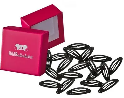 Obrázek produktu pro Oválné sponky do vlasů, 20 ks, černé, 5 cm, s růžovou krabičkou