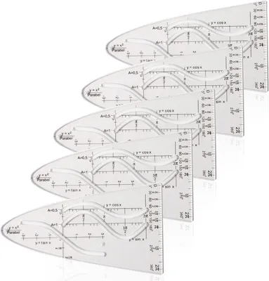 Image de Jeu de 5 gabarits paraboliques, dimensions 12,2 x 6,8 cm, pour les fonctions sinus, cosinus et tangente, idéal pour les étudiants