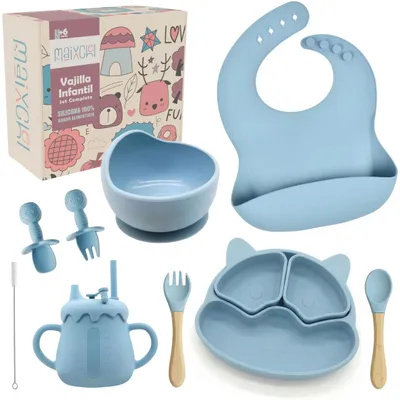 Produktbild von Babyservies Silikon BLW-Set, Teller und Schüssel mit Saugnapf, 6-teilig, für Babys ab 6 Monaten