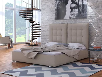 Obrázek produktu pro Čalouněná postel se sklápěcím čelem s roštem 140x200 DASSOW - béžová