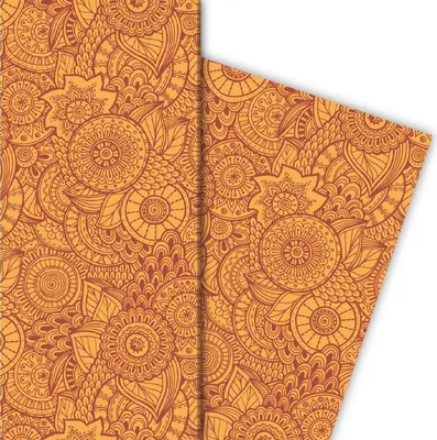 Produktbild von Designer Geschenkpapier mit Blüten, orange - G4869, 32 x 48cm