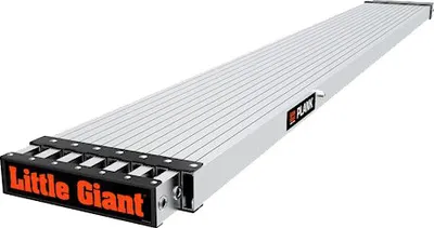 A long, silver plank with black and orange branding on a white background.