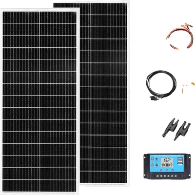 Obrázek produktu pro Pevný solární panel, maximální výkon 200 W, účinnost článků 24 %, monokrystalický křemík, sada 12v24v200w