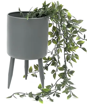 Produktbild von DanDiBo Blumentopf mit Füßen Pflanztopf Blumenkübel mit Beinen Metall Grau 27 cm 96260 L Modern Pflanzenständer