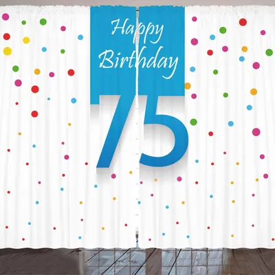 Produktbild von ARANDE 75. Geburtstag Gardine, Bunter Konfetti-Regen mit Polka Dots Hand geschriebenem Feier-Parteithema, 280 x 175 cm, Mehrfarbig