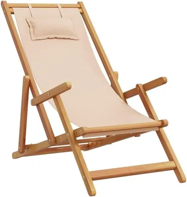 Imagen del producto de Silla reclinable plegable de madera para la playa, con cojín, color beige