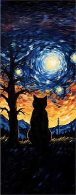 Produktbild von Wallario Poster - Katze im Sternenlicht, Kunstdruck Größe: 50 x 125 cm