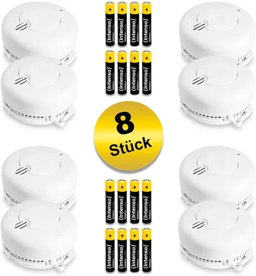 Immagine prodotto di Set di 8 rilevatori di fumo – rilevatori di incendio con batteria inclusa per 5 anni | 8 pezzi, colore bianco