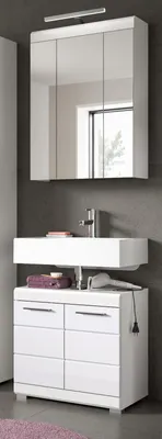 Produktbild von Badmöbel Set 2-teilig "Shawn" in weiß Hochglanz Badkombination 60 x 191 cm