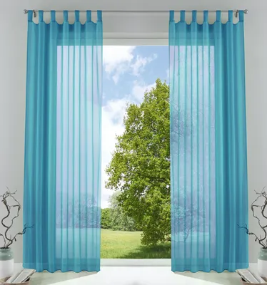 Produktbild von 2er-Pack Gardinen Transparent Vorhang Set Wohnzimmer Voile Schlaufenschal mit Bleibandabschluß HxB  245x140 cm Blau 61000CN