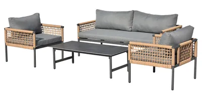 Produktbild von home24 Loungegruppe - 4-teilig - Stahl / Webstoff - Grau