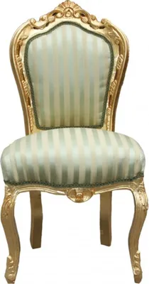 Produktbild von Casa Padrino Barock Esszimmer Stuhl Grün / Creme Streifen / Gold