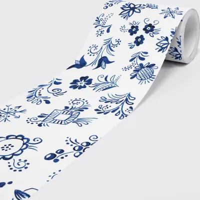 Produktbild von Selbstklebende Bordüre - Tapetenbordüre Wandbordüre - Dekorative Wandtatto - Blaue Muster - auf 5,00 m x 0,15 m je Rolle