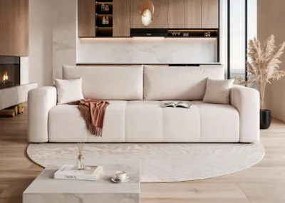 Image de Canapé Idohome 3 places Canapé-lit indépendant et moderne avec fonction couchage et espace de rangement, canapé en velours beige Manila 02 - PEDRO