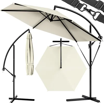 Produktbild von KINGSLEEVE® Sonnenschirm Ø330cm Groß UV Schutz 30+ Rund mit Ständer Kurbel schwenkbar neigbar Garten Balkon rostfreies Aluminium Ampelschirm Beige