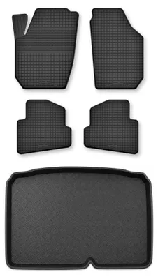 Image de Tapis en caoutchouc + bac de coffre pour Skoda Fabia III 2014- (hayon) – 5 pièces, noirs, semi-universel, adapté