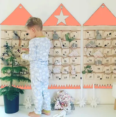 Produktbild von Adventskalender zum befüllen Weihnachten Kalender befüllbar,24 Taschen Stoff Weihnachtskalender zum Aufhängen Weihnachtlichen Ornamente (Orange)