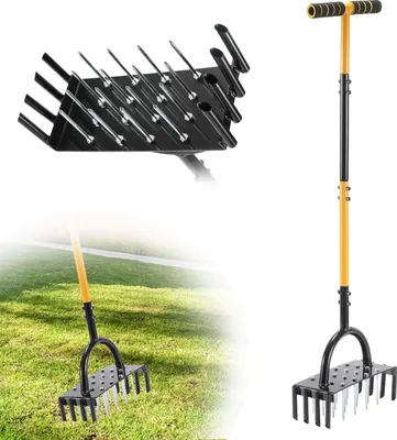 Aopunly Rasenbelüfter 2 in 1 Gartenkralle mit T-Stiel  Bodenkralle Unkrautkralle Bodenlockerer Aerifizierer für Rasen Rasenlüfter Rasenbelüfter