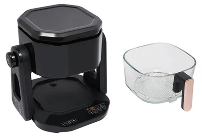 Obrázek produktu pro Fritovací trouba s horkým vzduchem - objem 4,5 litru, výkon 1200 W, LCD displej, skleněná nádoba, režimy pro fritování horkým vzduchem a grilování, časovač 0–60 minut, černá barva