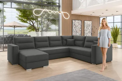 Image de AX LIVING Canapé d'angle grand Lovere 314 Canapé gris foncé avec fonction sommeil