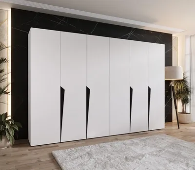 Produktbild von Sechstüriger Kleiderschrank 300 cm SORAYA 1 - weiß / schwarze Griffe