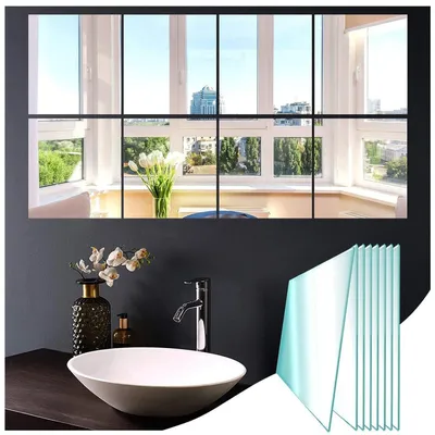 Image de Miroir mural adhésif, dimensions 20,5 x 20,5 cm, lot de 8, verre HD