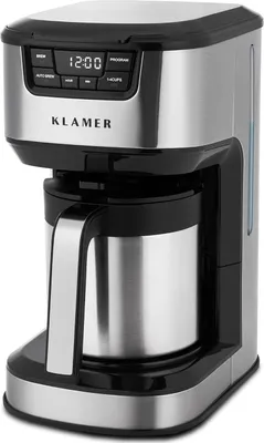 Produktbild von KLAMER Filterkaffeemaschine mit Thermoskanne, Kaffeebereiter mit 1,25L Fassungsvermögen, Startzeitvorwahl & Tropf-Stopp, 1000 Watt Kaffeemaschine für bis zu 10 Tassen
