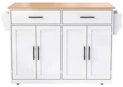 Obrázek produktu pro Kuchyňská skříňka na kolečkách – kuchyňský vozík s pracovní deskou – sklopná pracovní deska – dřevo – 120 × 71 × 91,5 cm – bílá