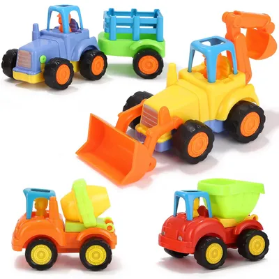 Babyspielzeugauto, Bagger, Baufahrzeuge, reibungsbetriebenes Push-and-Go-Autospielzeug für Kinder im Alter von 1 bis 3 Jahren
