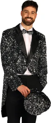 Produktbild von T4252-1701-M silber-schwarz Herren Pailletten Frack-Jacke Broadway Gr.M=50