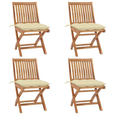 Produktbild von Klappbare Gartenstühle mit Kissen 4 Stk. Massivholz Teak