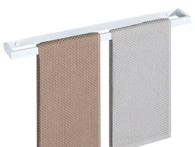 Image de Porte-serviettes blanc, barre de 50 cm, porte-serviettes pour invités, fixation murale, en acier inoxydable, pour salle de bains et cuisine