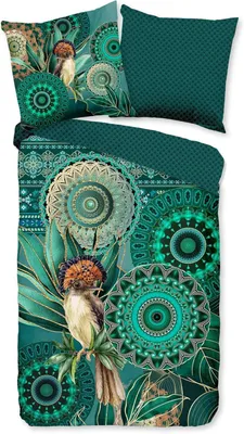 Produktbild von Traumschloss Satin Bettwäsche - Damalia - Mandalas mit Vogel, grün 155 x 220 cm Mandalas mit Vogel und Pflanzen, grün