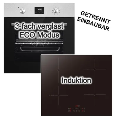 Produktbild von PKM Herdset Einbaubackofen Umluft 8 Funktionen + PKM Induktionskochfeld Booster Restwärmeanzeige Touch Slider