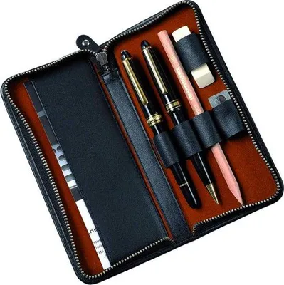 Produktbild von Famanu Stifteetui aus echtem Leder - Schwarzes Etui 17,5 x 8 x 2,5 cm - Lederetui für 3 Stifte - Modern Schwarz