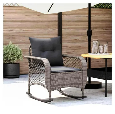 Produktbild von Garten-Schaukelstuhl mit Kissen in Grau aus Poly Rattan