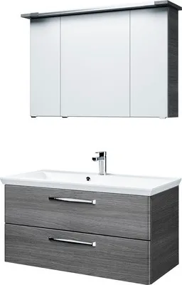 Produktbild von Badmöbel-Set Pelipal Kumba BxHxT 110 x 200 x 51 cm Frontfarbe graphit struktur quer mit Mineralguss-Waschtisch weiß 99.1
