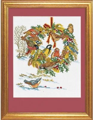 Produktbild von Auslaufmodell Eva Rosenstand Kreuzstich Set "Kranz und Vögel", Zählmuster, 30x40cm