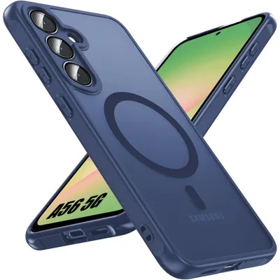 Image de Coque pour Samsung Galaxy A56 5G, avec Anneau Magnétique et Protection Caméra, Antichoc Translucide Bleu Marine