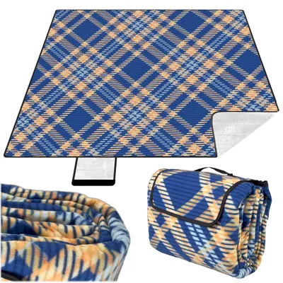 Produktbild von KRUMAD Picknickdecke Wasserdicht 200x200 cm XXL Isoliert Outdoor Campingdecke Faltbar mit Tragegriff Marineblau Orange