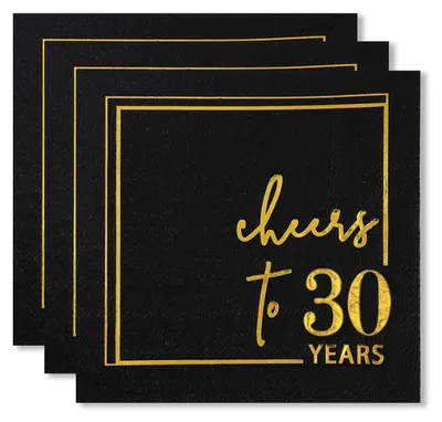 30. Geburtstag Servietten, 20 Stück, 25x25 cm, Schwarz-Gold