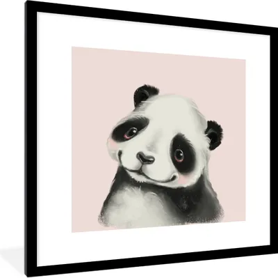 Produktbild von MuchoWow® Gerahmtes Poster Panda - Kinder - Rosa 40x40 cm - Poster mit Schwarzem Bilderrahmen Wandposter Rahmen Foto Bilder - Poster - Plakat im Rahmen